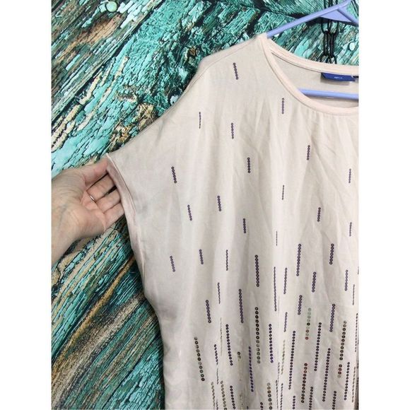 APT.9 Cap Sleeve Top Sequin Accents Beige Size XXL - Picture 2 of 13